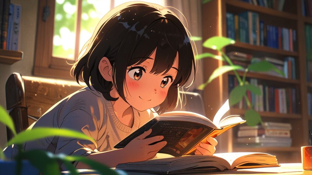 A boy happily reading a book