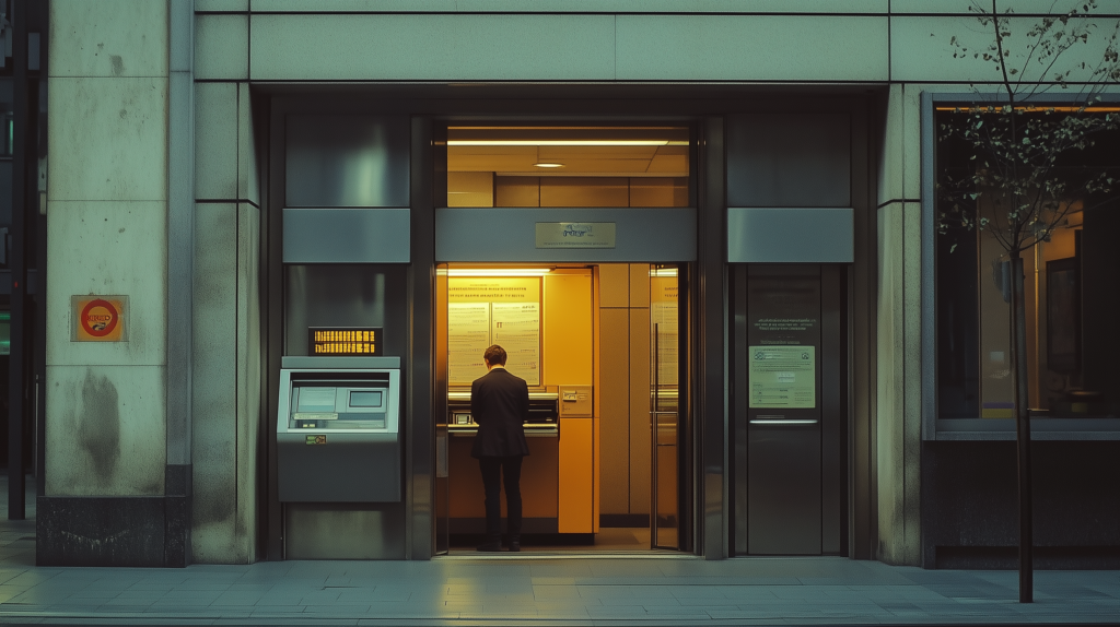 A man withdrawing in the bank