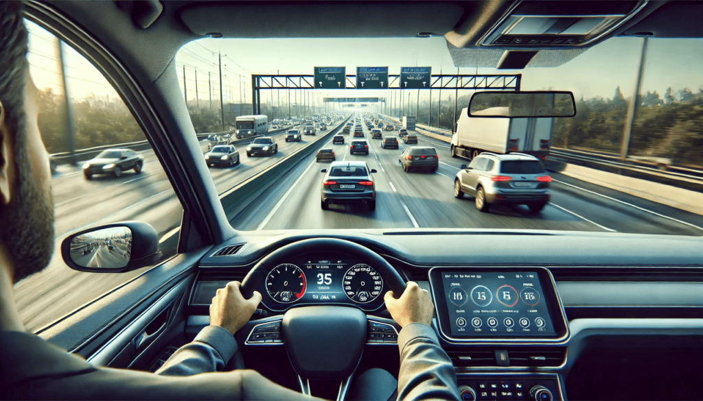 A driver confidently navigating a busy highway