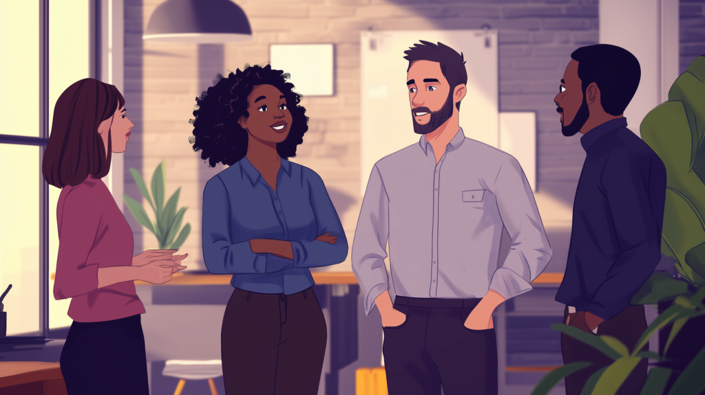 100 Useful English Phrases to Confidently Order Drinks & Talk About Your Job 5 A confident professional giving a presentation to colleagues in a modern office setting