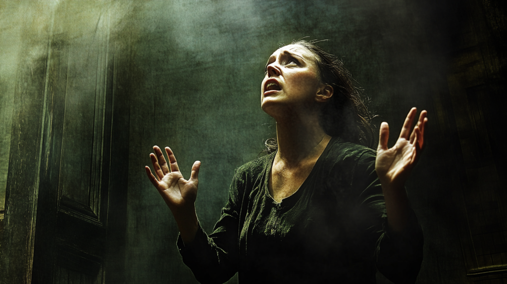 a woman pleading her innocence