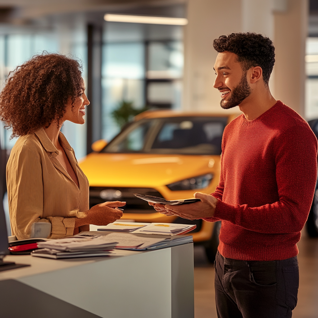 ESL student inquiring about car availability at a rental office