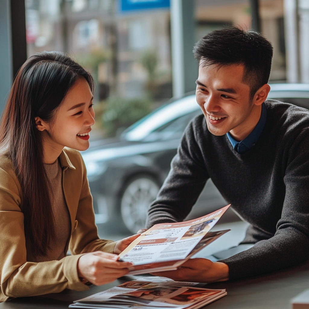 Rental car insurance options being explained to an ESL student