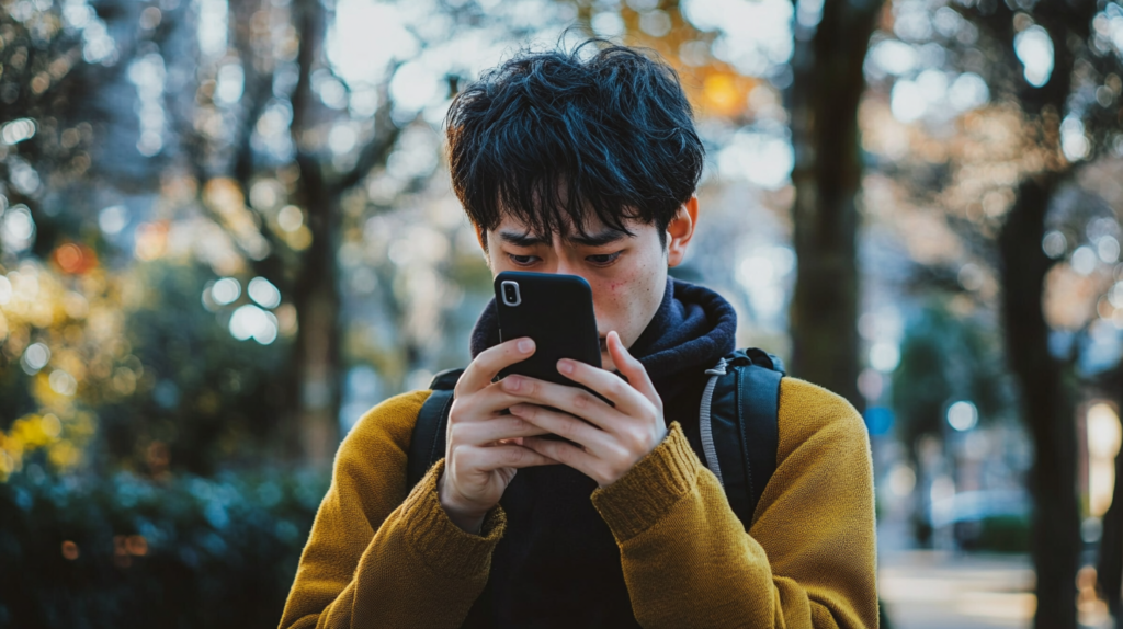 A man addicted to his smartphone