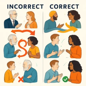 Side-by-side comparison showing incorrect vs. correct flow phrase usage, red X marks for wrong examples, green checkmarks for correct ones