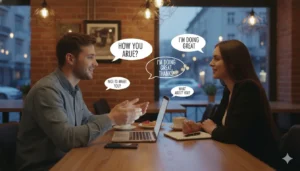 Beginner English conversations ESL students practicing real-life dialogues