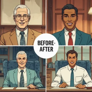 A before-and-after comparison showing common mistakes in advanced English conversations versus corrected sophisticated communication styles