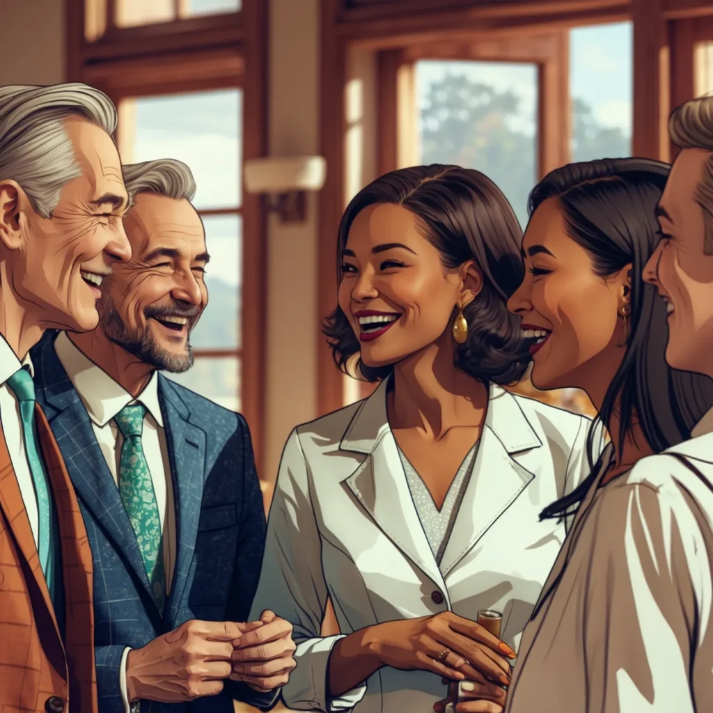 A group of professionals talking with each other having advanced English conversations